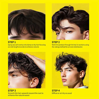 Spray de Sal Marinho Natural de 100ml para Homem, Neblina de Água Salgada para Cabelo, Spray Volumizador e Espessante para Cabelo, para Ondas, Caracóis, Spray de Sal Marinho para Cabelo, Neblina Fixadora