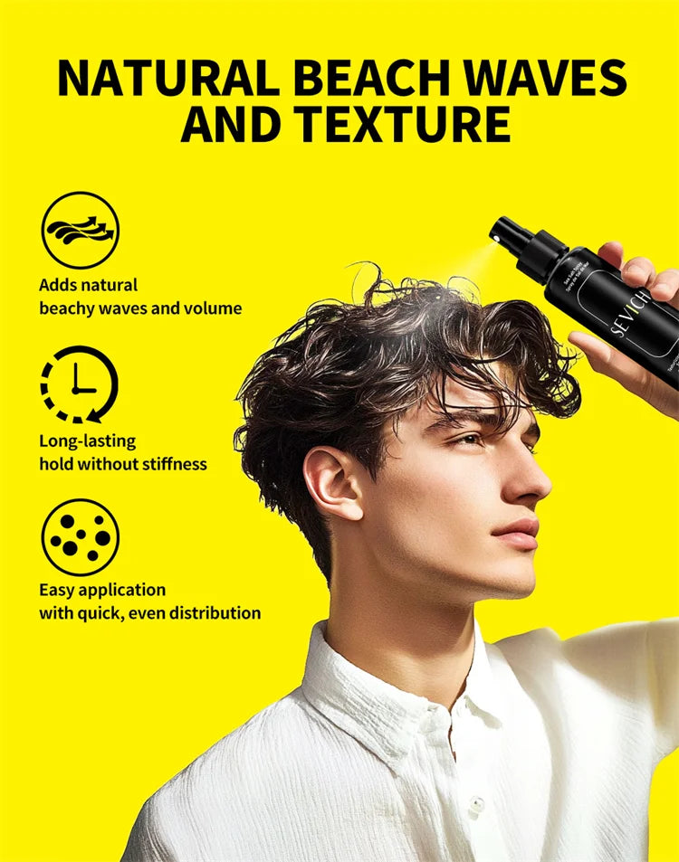 Spray de Sal Marinho Natural de 100ml para Homem, Neblina de Água Salgada para Cabelo, Spray Volumizador e Espessante para Cabelo, para Ondas, Caracóis, Spray de Sal Marinho para Cabelo, Neblina Fixadora