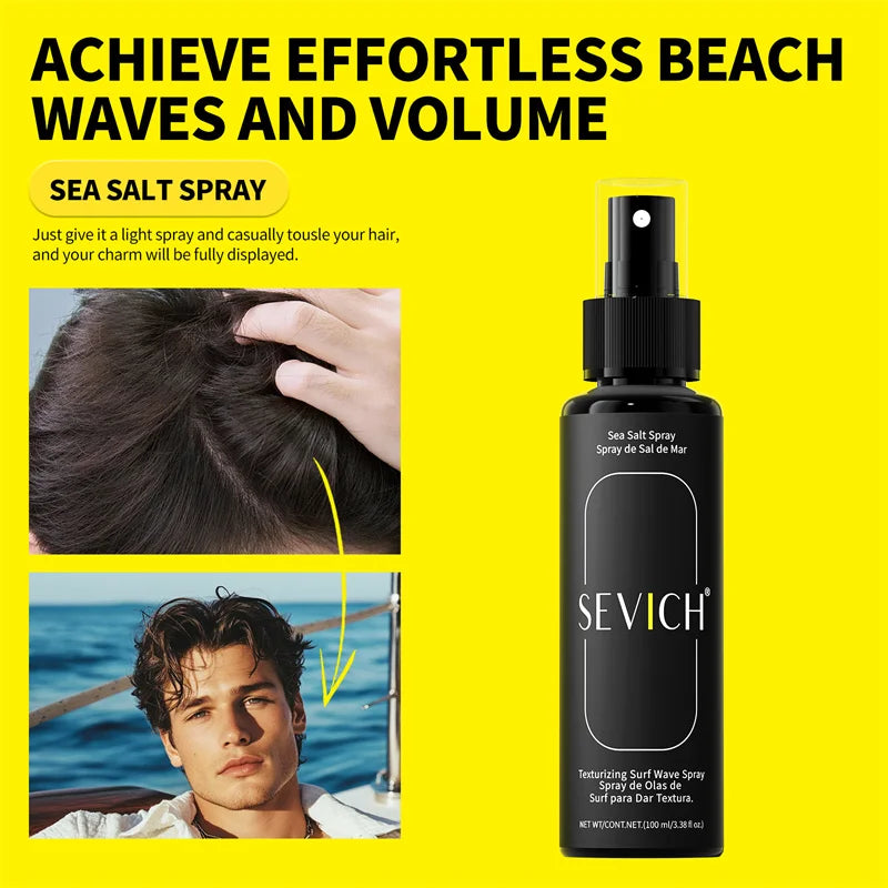 Spray de Sal Marinho Natural de 100ml para Homem, Neblina de Água Salgada para Cabelo, Spray Volumizador e Espessante para Cabelo, para Ondas, Caracóis, Spray de Sal Marinho para Cabelo, Neblina Fixadora