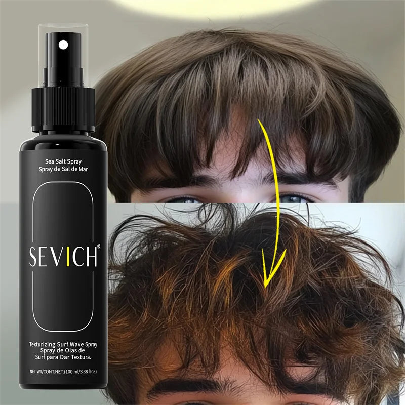 Spray de Sal Marinho Natural de 100ml para Homem, Neblina de Água Salgada para Cabelo, Spray Volumizador e Espessante para Cabelo, para Ondas, Caracóis, Spray de Sal Marinho para Cabelo, Neblina Fixadora