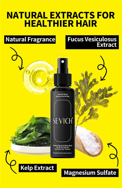 Spray de Sal Marinho Natural de 100ml para Homem, Neblina de Água Salgada para Cabelo, Spray Volumizador e Espessante para Cabelo, para Ondas, Caracóis, Spray de Sal Marinho para Cabelo, Neblina Fixadora