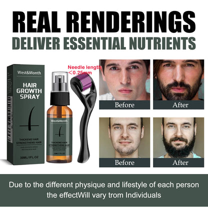 Men's Beard Spray Kit with Micro Roller 0.25mm Moisturizing Thicken Facial Hair Beard Boosting Essence Nourishing Spray Bear