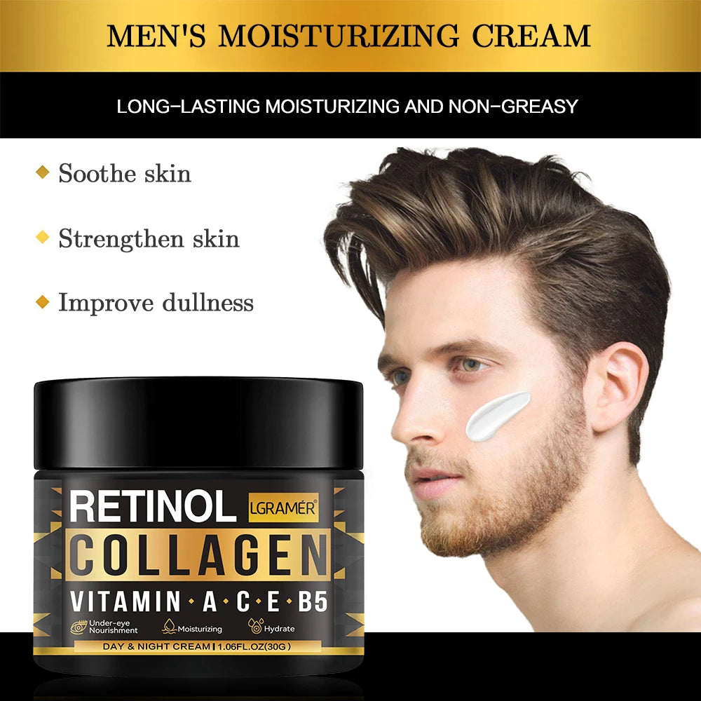 Men's Retinol Collagen Face Cream Skincare Moisturizing Brightening Hydrating Smooth Wrinkles Firming Facial Men Skin Care