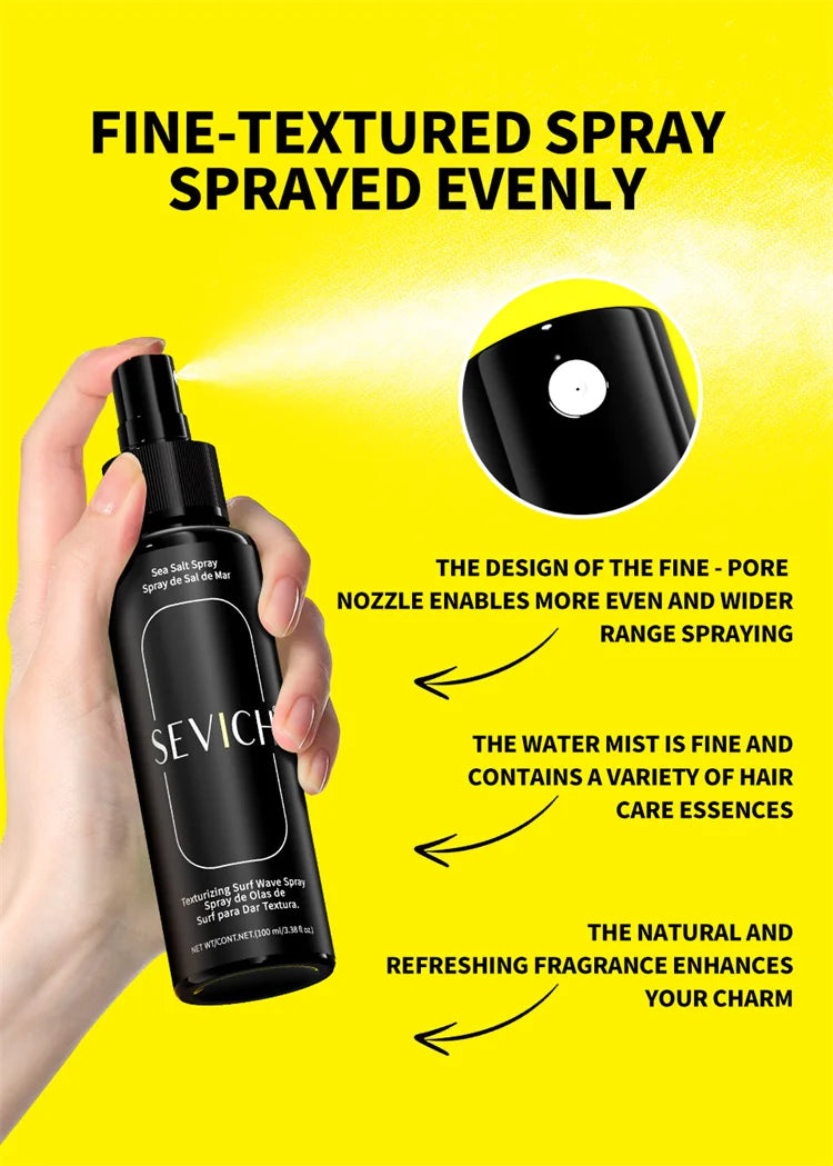 Spray de Sal Marinho Natural de 100ml para Homem, Neblina de Água Salgada para Cabelo, Spray Volumizador e Espessante para Cabelo, para Ondas, Caracóis, Spray de Sal Marinho para Cabelo, Neblina Fixadora