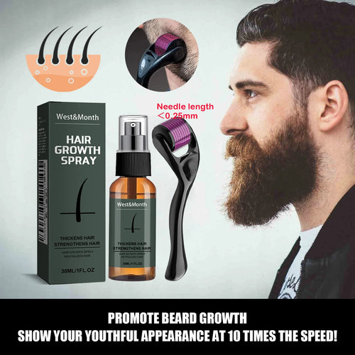 Men's Beard Spray Kit with Micro Roller 0.25mm Moisturizing Thicken Facial Hair Beard Boosting Essence Nourishing Spray Bear