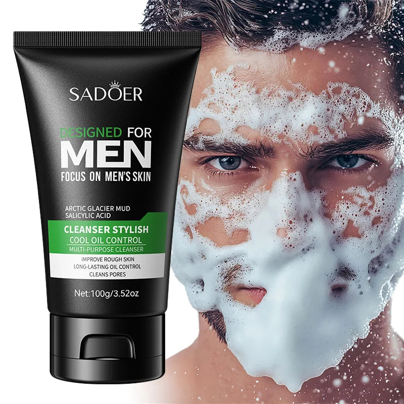 Deep Cleansing Men Facial Cleanser Oil Control Moisturizing Blackhead Remove Dark Spots Pores Acne Mark Refining Face Wash 100g